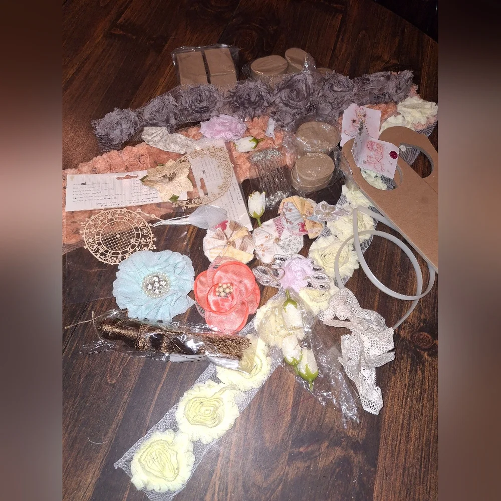 Craft Supplies Wooden Art Mixed Media Flowers Ribbon Chipboard Jewelry Lace Box